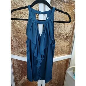 NWT Trina Turk Teal Silk Ruffle Front Sleeveless Blouse P